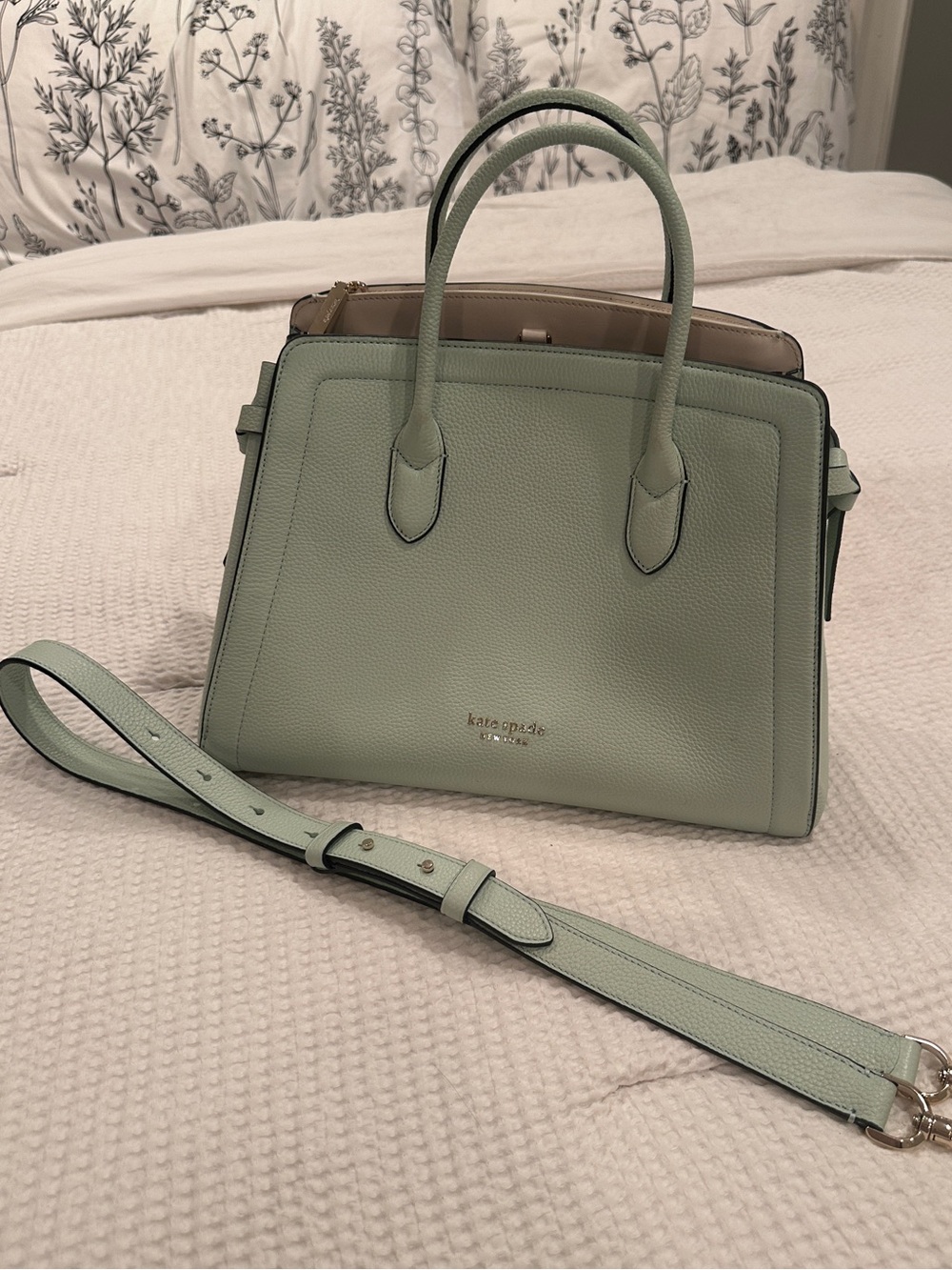 Kate Spade Mint Green Leather Satchel with Removable Strap